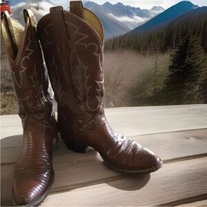 Tony Lama Womens Black Label Teju Lizard Brown Western Cowboy Boots Sz 6.5B 8083